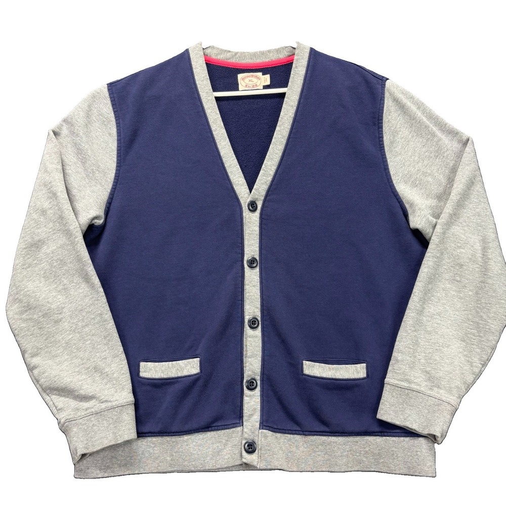 Brooks Brothers Cardigan Sweater Mens XL Color Block Blue Gray V-Neck Preppy
